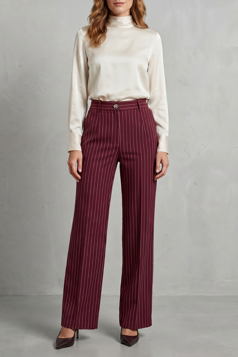 Pantalon Large Femme Belloire – Rayé Fin, Style Élégant
