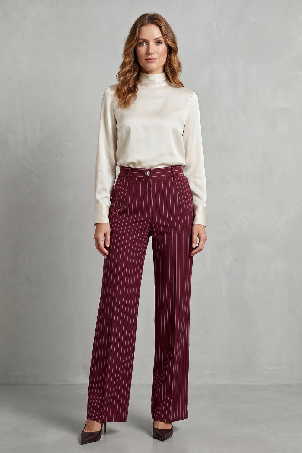 Pantalon Large Femme Belloire – Rayé Fin, Style Élégant
