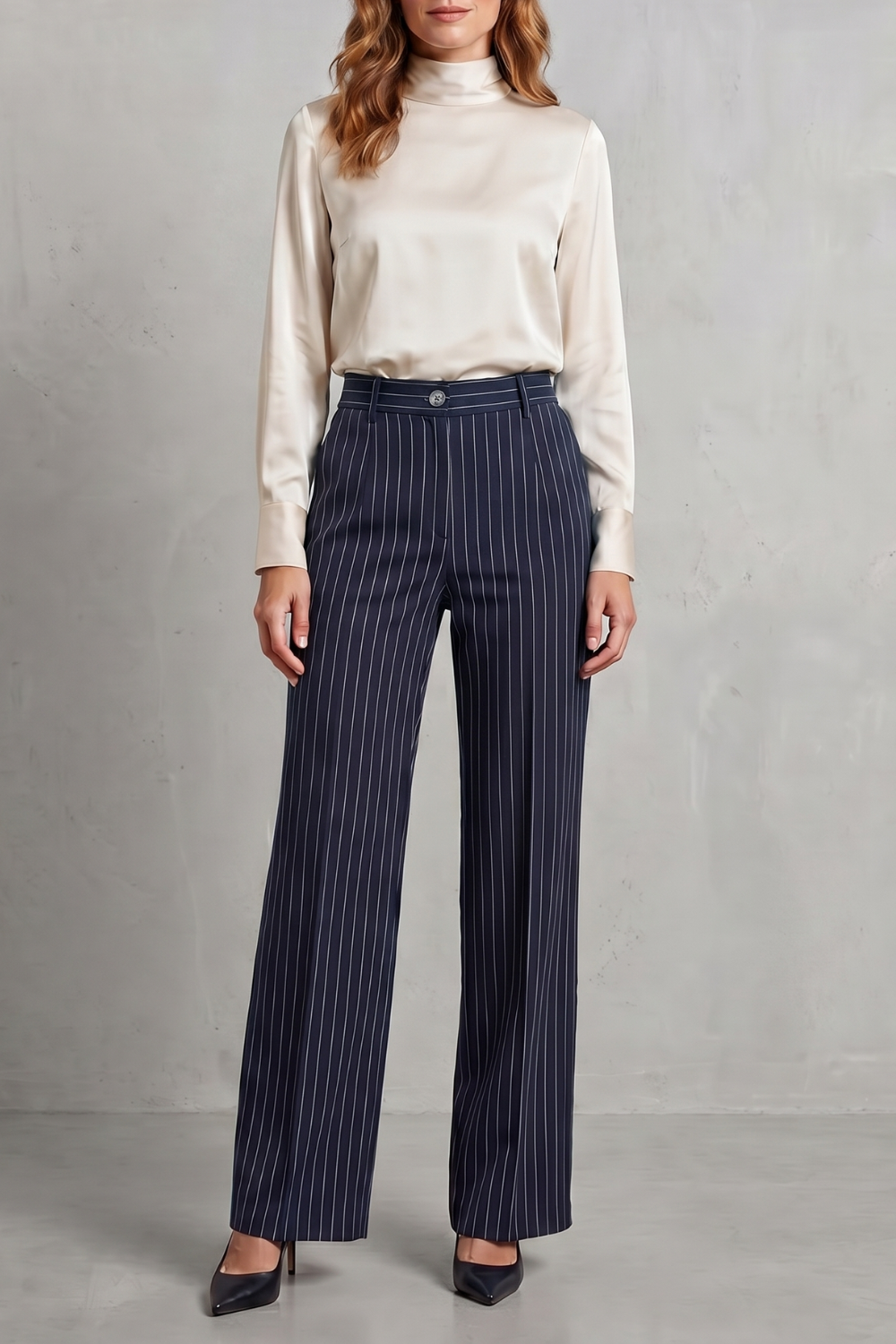 Pantalon Large Femme Belloire – Rayé Fin, Style Élégant