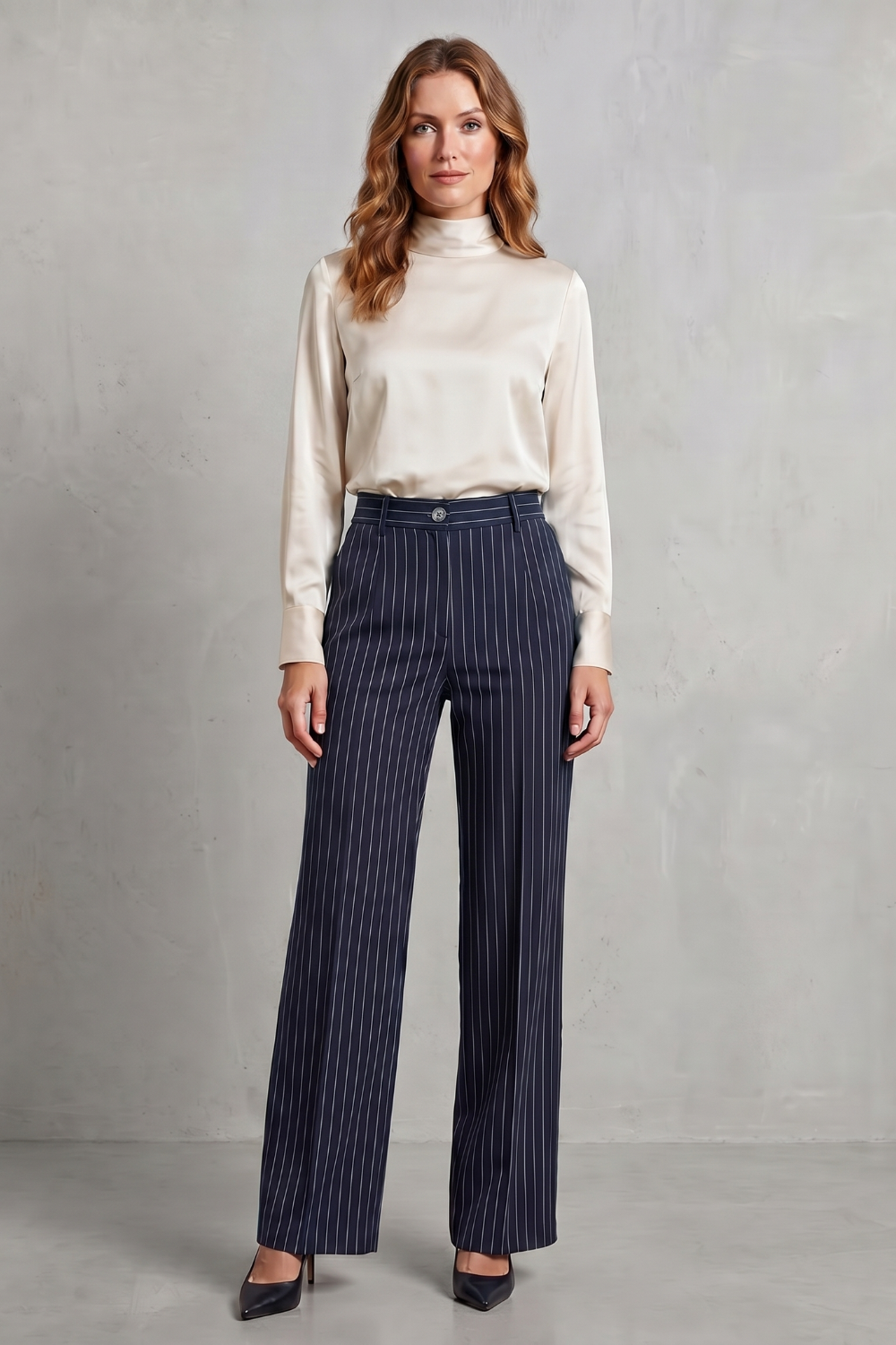Pantalon Large Femme Belloire – Rayé Fin, Style Élégant