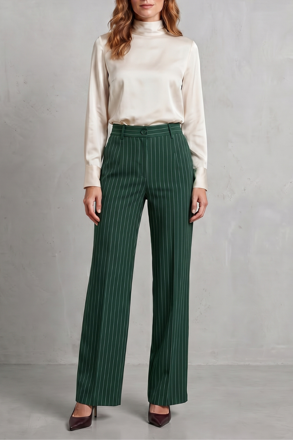 Pantalon Large Femme Belloire – Rayé Fin, Style Élégant