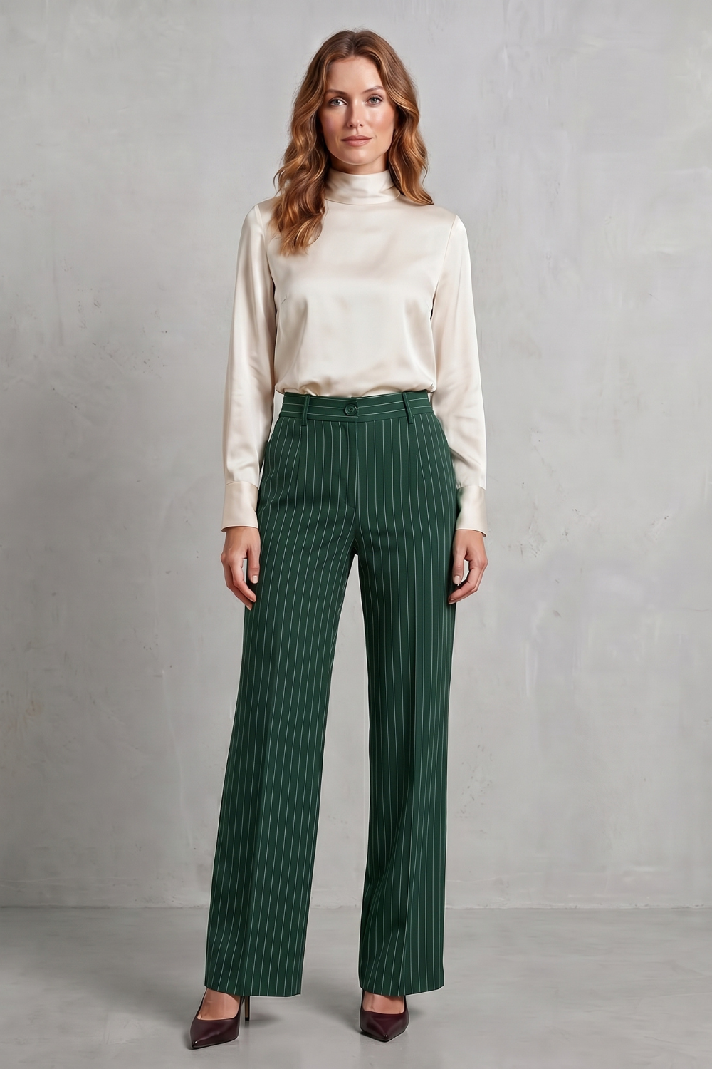 Pantalon Large Femme Belloire – Rayé Fin, Style Élégant
