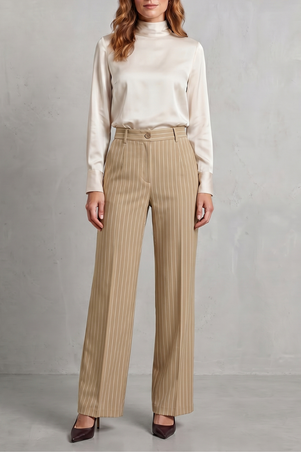 Pantalon Large Femme Belloire – Rayé Fin, Style Élégant