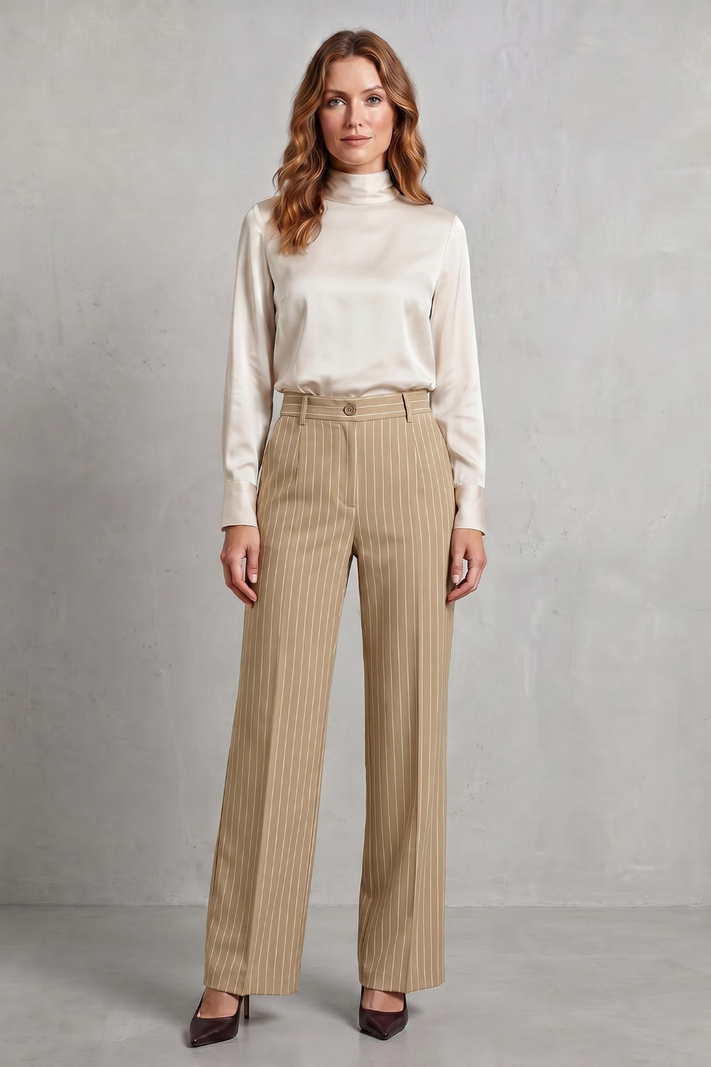 Pantalon Large Femme Belloire – Rayé Fin, Style Élégant