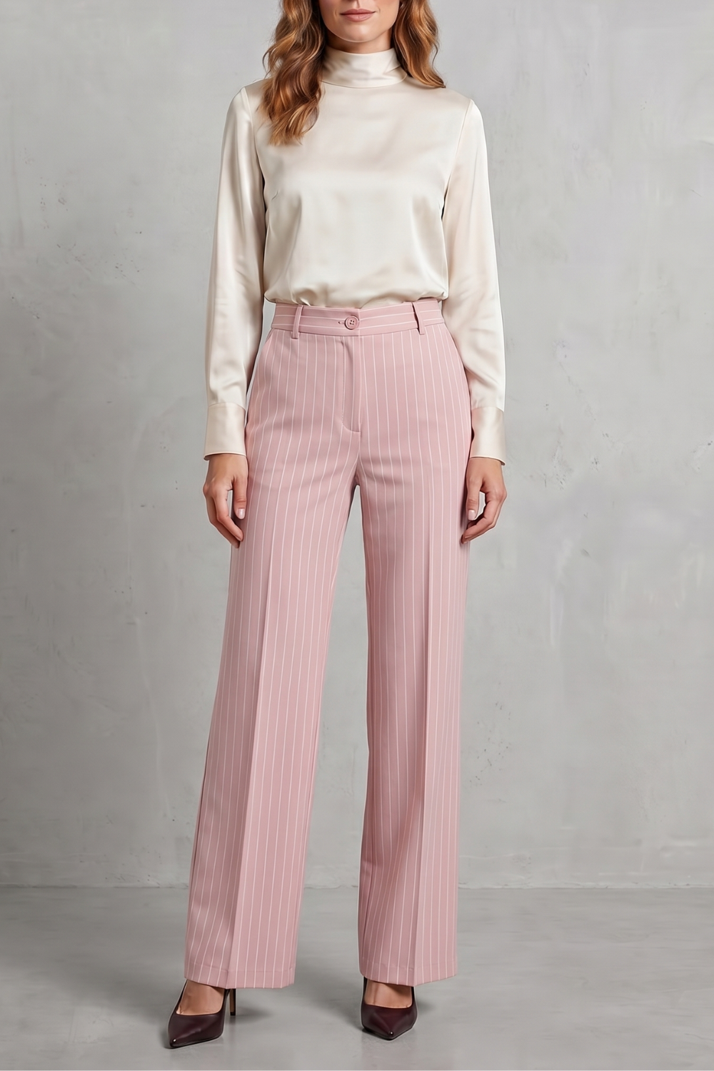 Pantalon Large Femme Belloire – Rayé Fin, Style Élégant