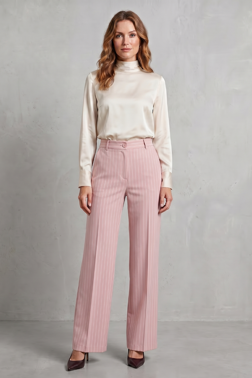 Pantalon Large Femme Belloire – Rayé Fin, Style Élégant