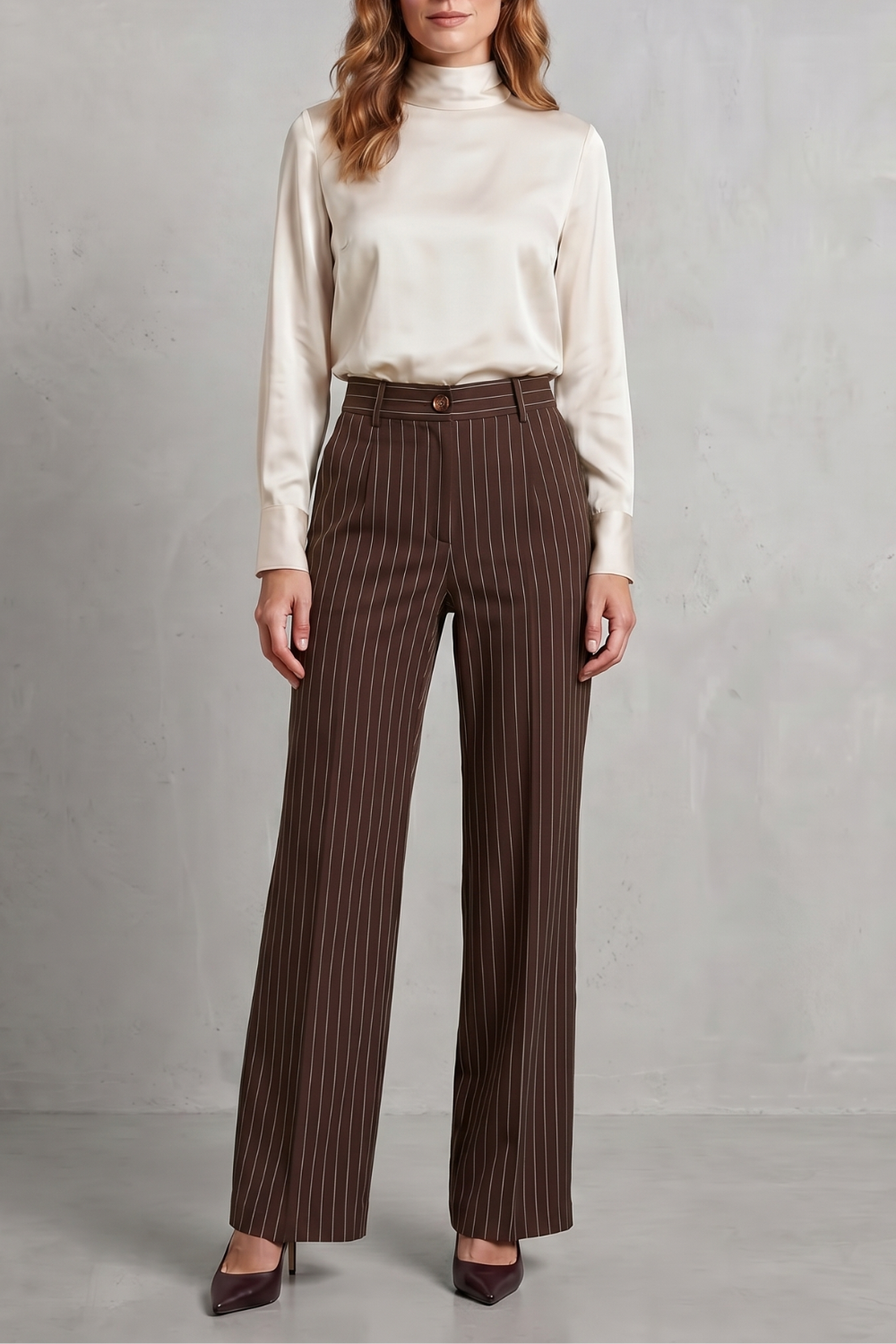 Pantalon Large Femme Belloire – Rayé Fin, Style Élégant