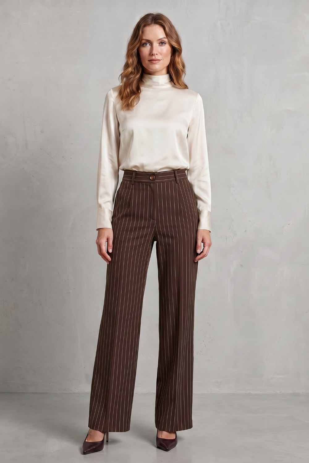 Pantalon Large Femme Belloire – Rayé Fin, Style Élégant
