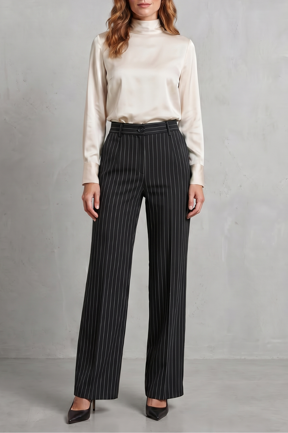 Pantalon Large Femme Belloire – Rayé Fin, Style Élégant