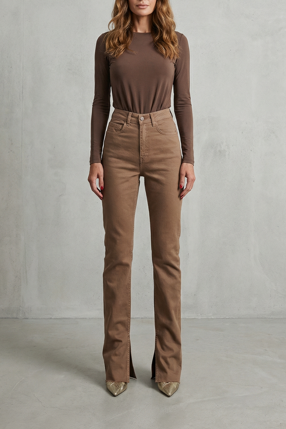 Jean Flare Femme Carmelisse – Taille Haute, Marron Sculptant