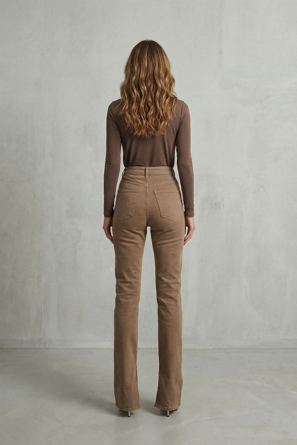 Jean Flare Femme Carmelisse – Taille Haute, Marron Sculptant