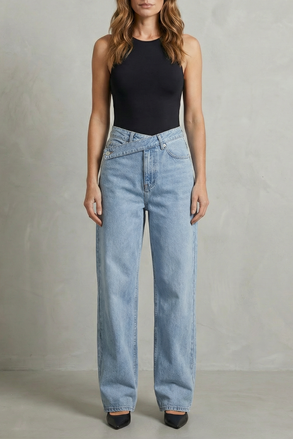 Jean Droit Femme Casila – Noir, Fermeture Asymétrique
