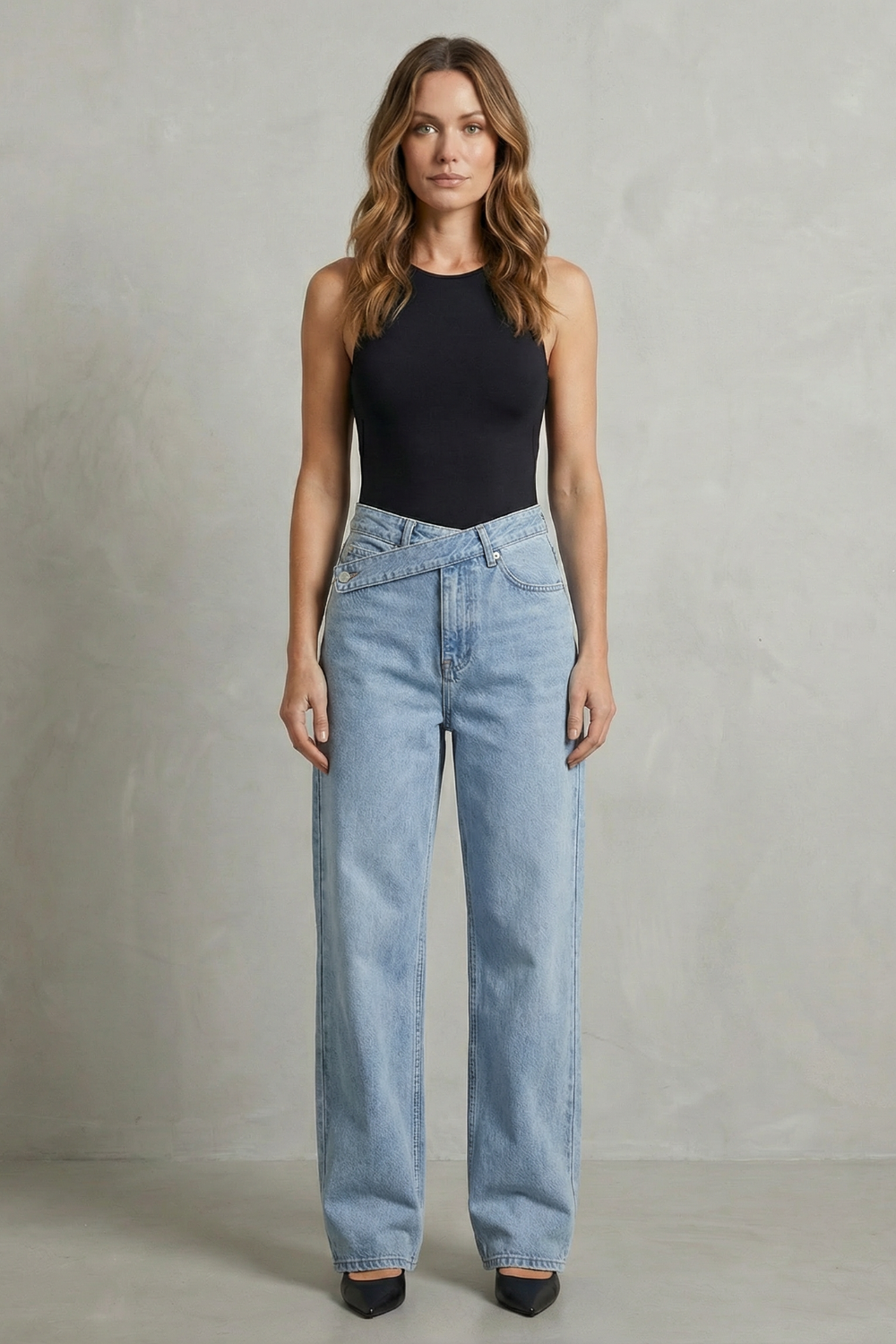 Jean Droit Femme Casila – Noir, Fermeture Asymétrique