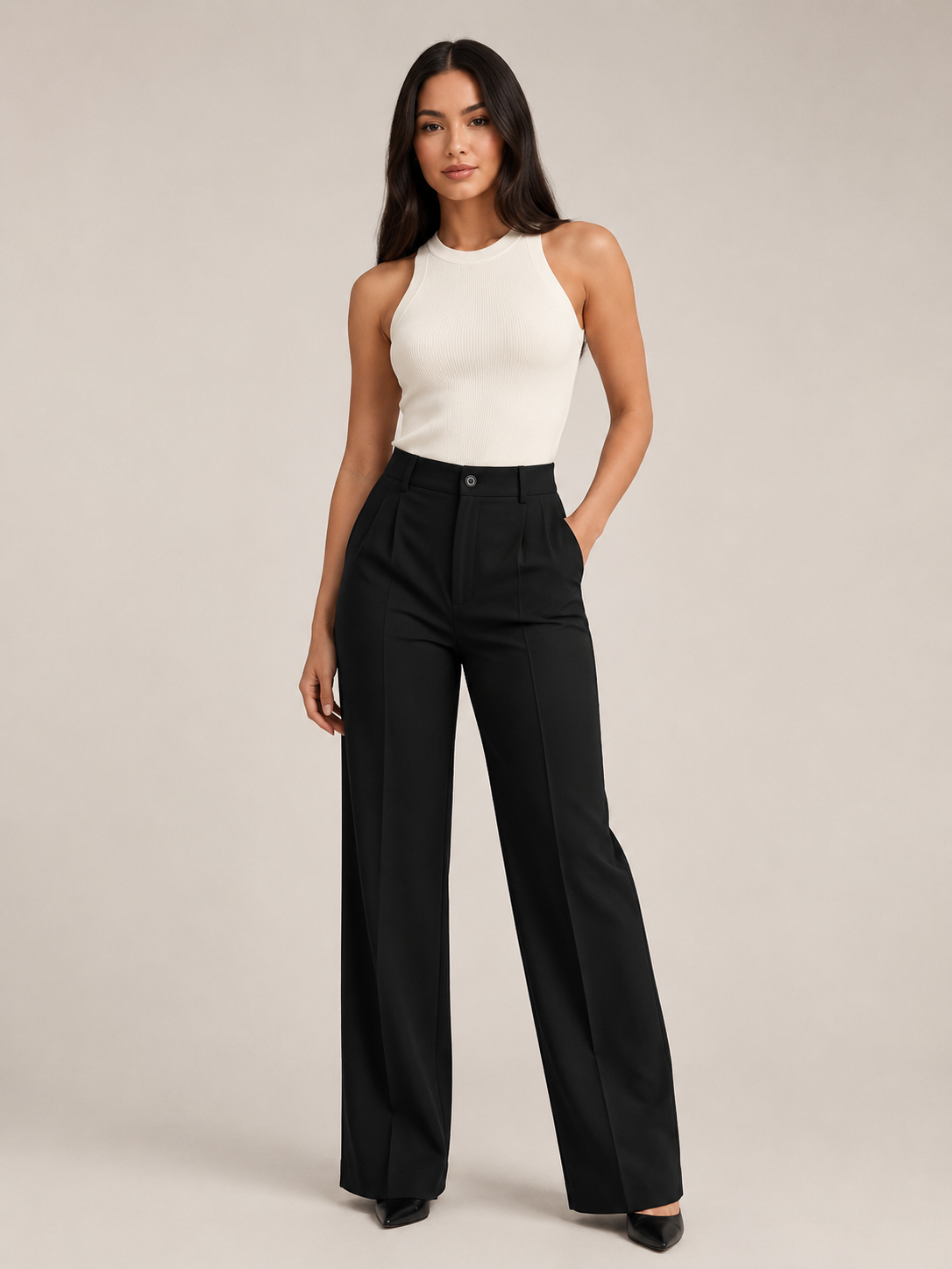 Pierrette - Pantalon taille haute pour femmes avec jambes larges et droites