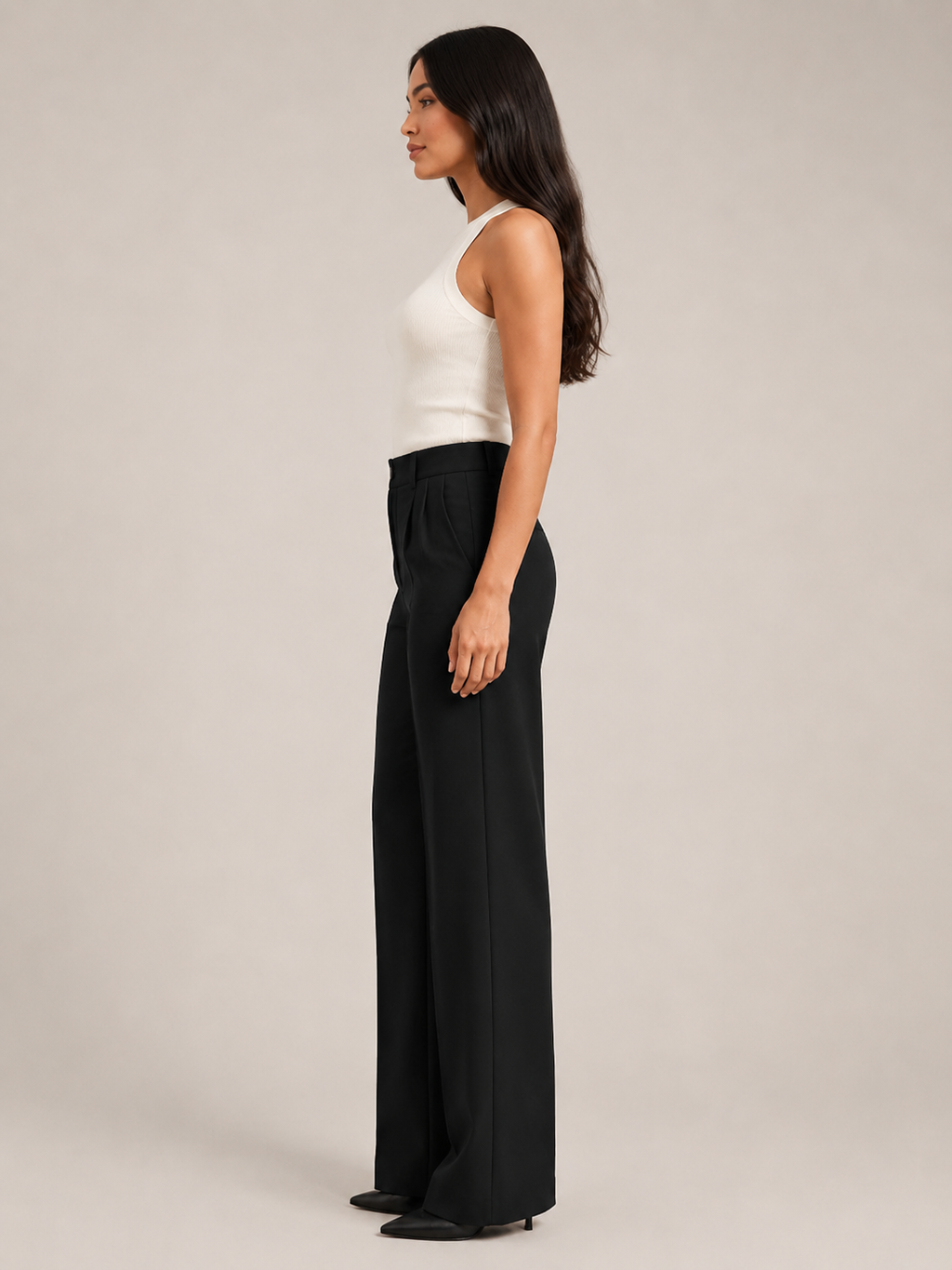 Pierrette - Pantalon taille haute pour femmes avec jambes larges et droites