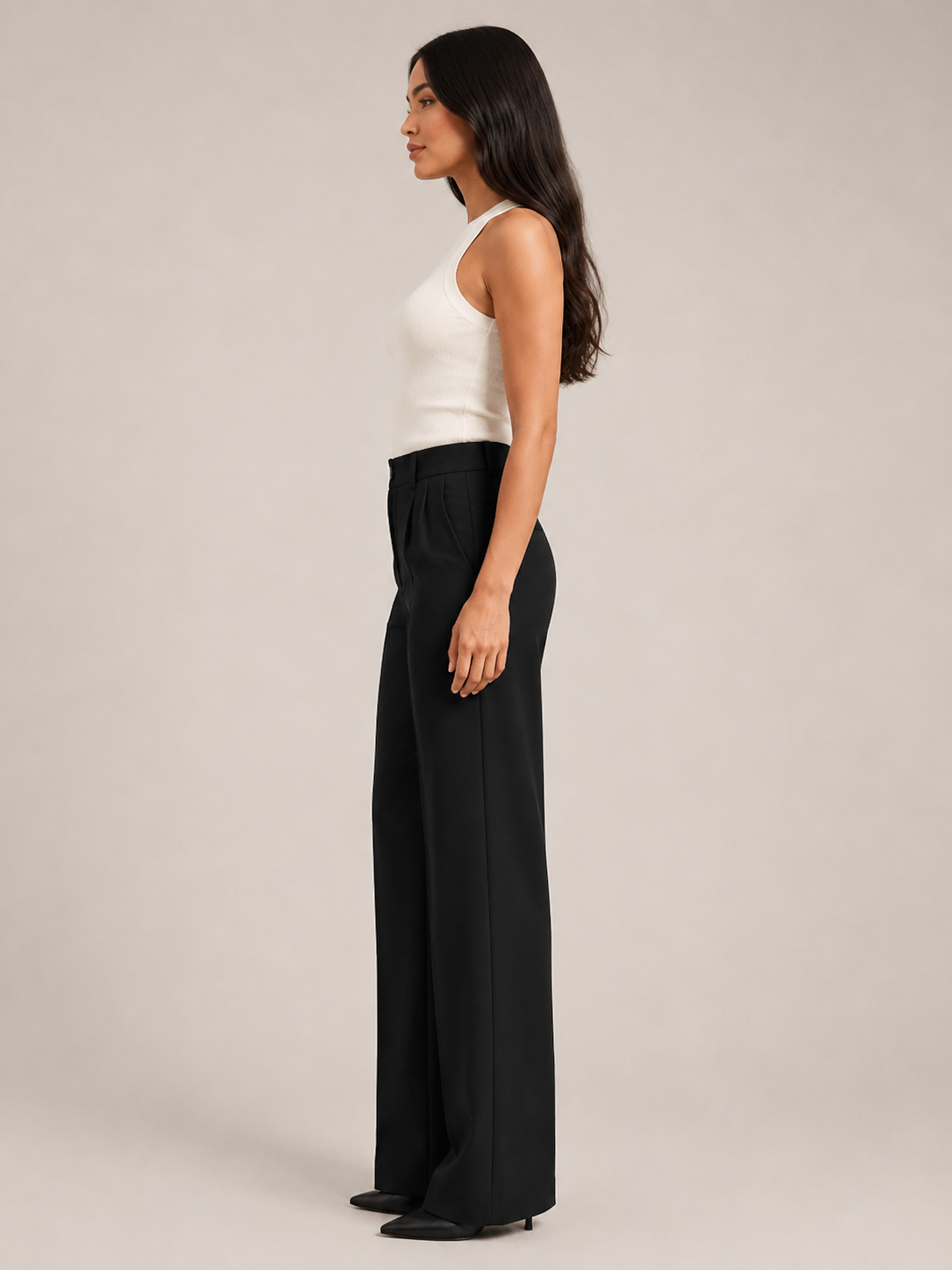 Pierrette - Pantalon taille haute pour femmes avec jambes larges et droites