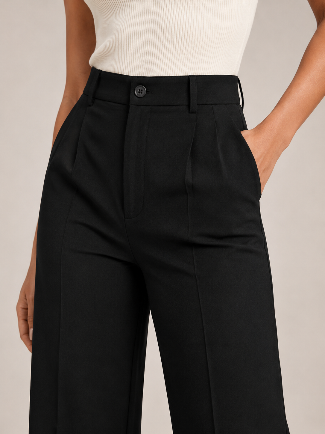 Pierrette - Pantalon taille haute pour femmes avec jambes larges et droites