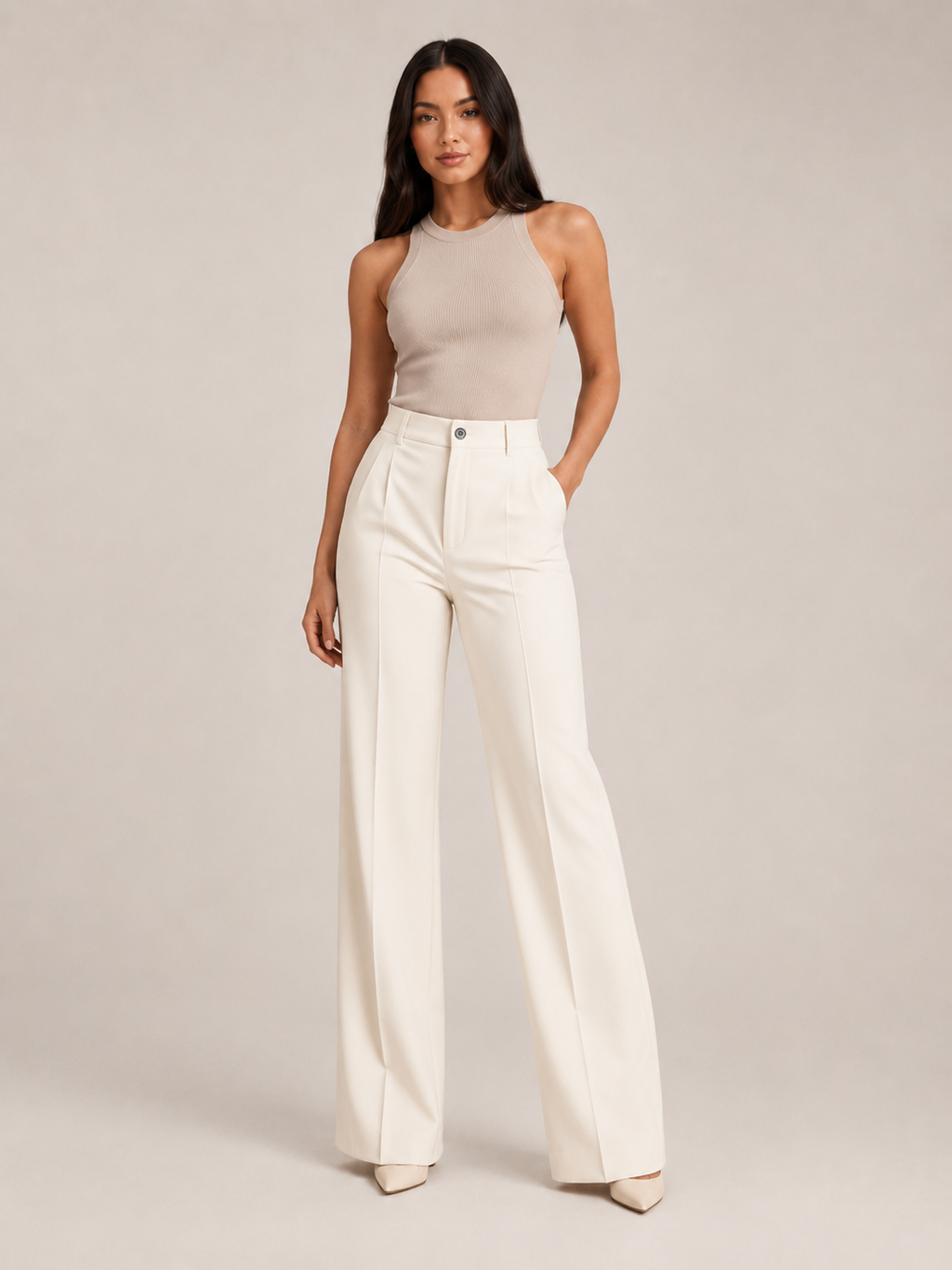 Pierrette - Pantalon taille haute pour femmes avec jambes larges et droites