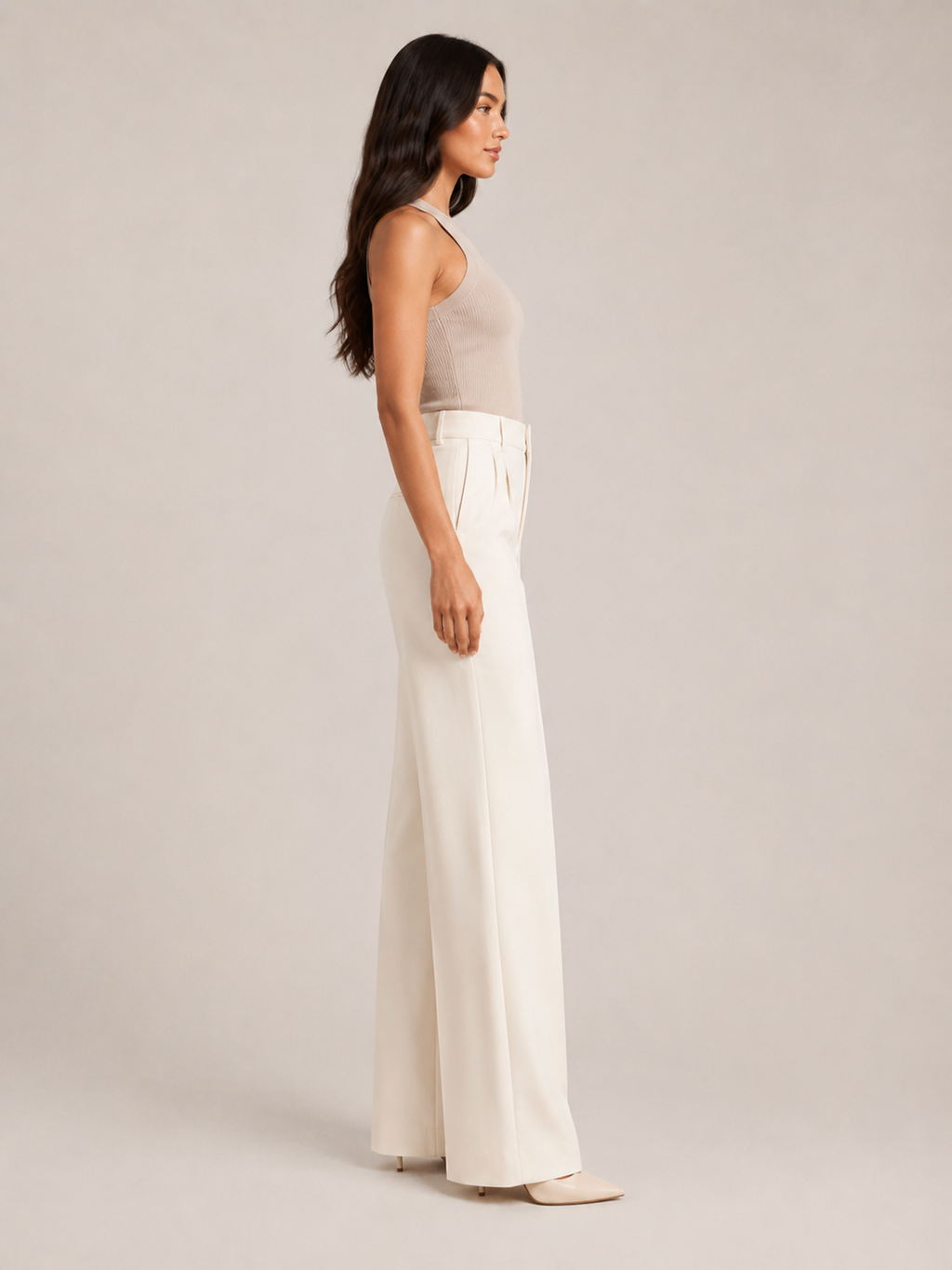 Pierrette - Pantalon taille haute pour femmes avec jambes larges et droites