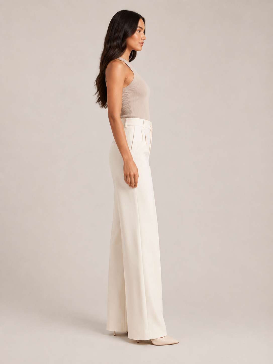 Pierrette - Pantalon taille haute pour femmes avec jambes larges et droites