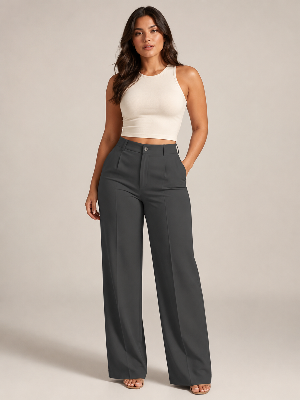 Pierrette - Pantalon taille haute pour femmes avec jambes larges et droites