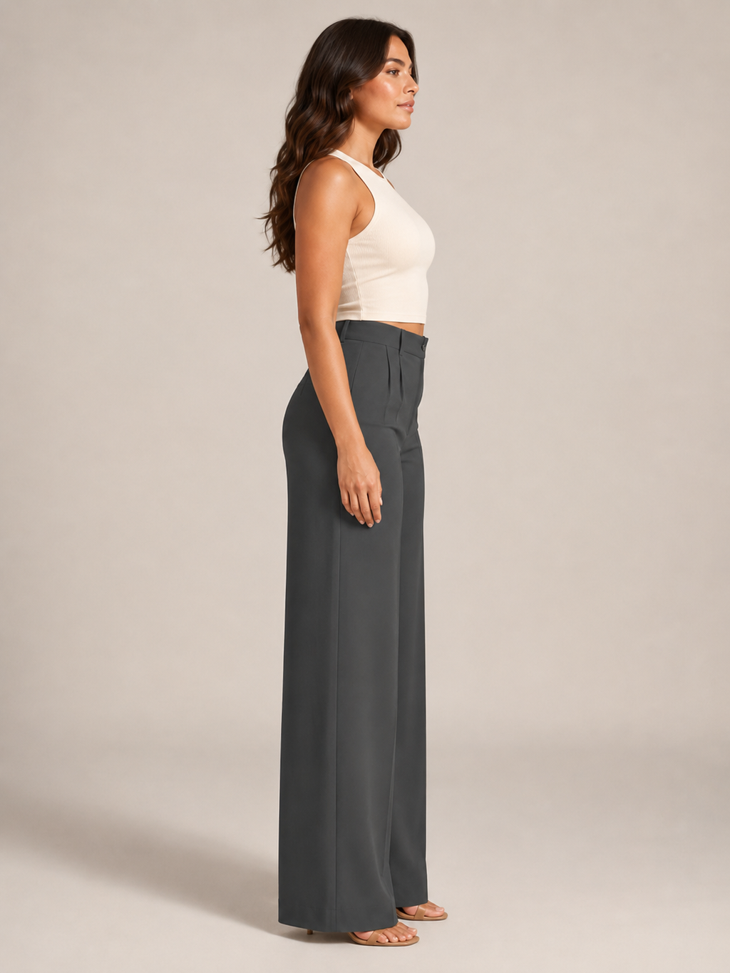 Pierrette - Pantalon taille haute pour femmes avec jambes larges et droites