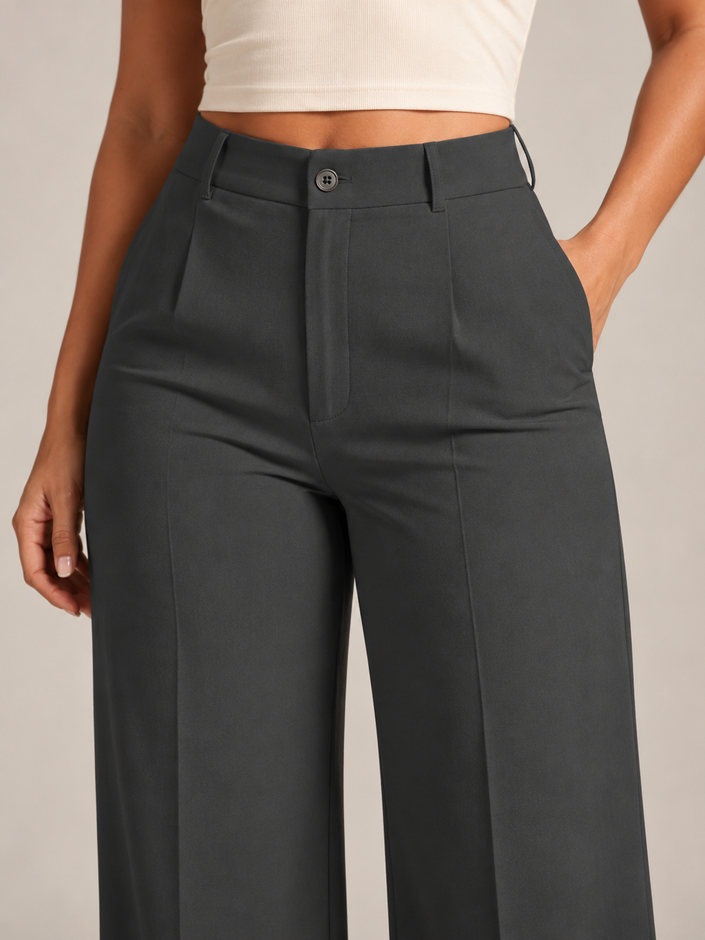 Pierrette - Pantalon taille haute pour femmes avec jambes larges et droites