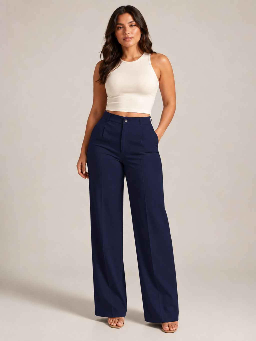 Pierrette - Pantalon taille haute pour femmes avec jambes larges et droites