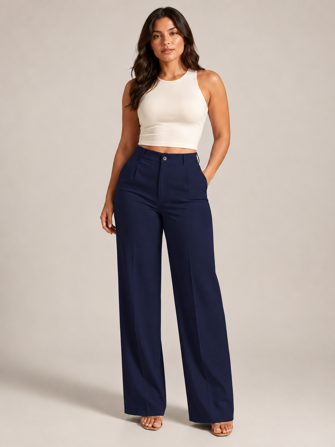 Pierrette - Pantalon taille haute pour femmes avec jambes larges et droites