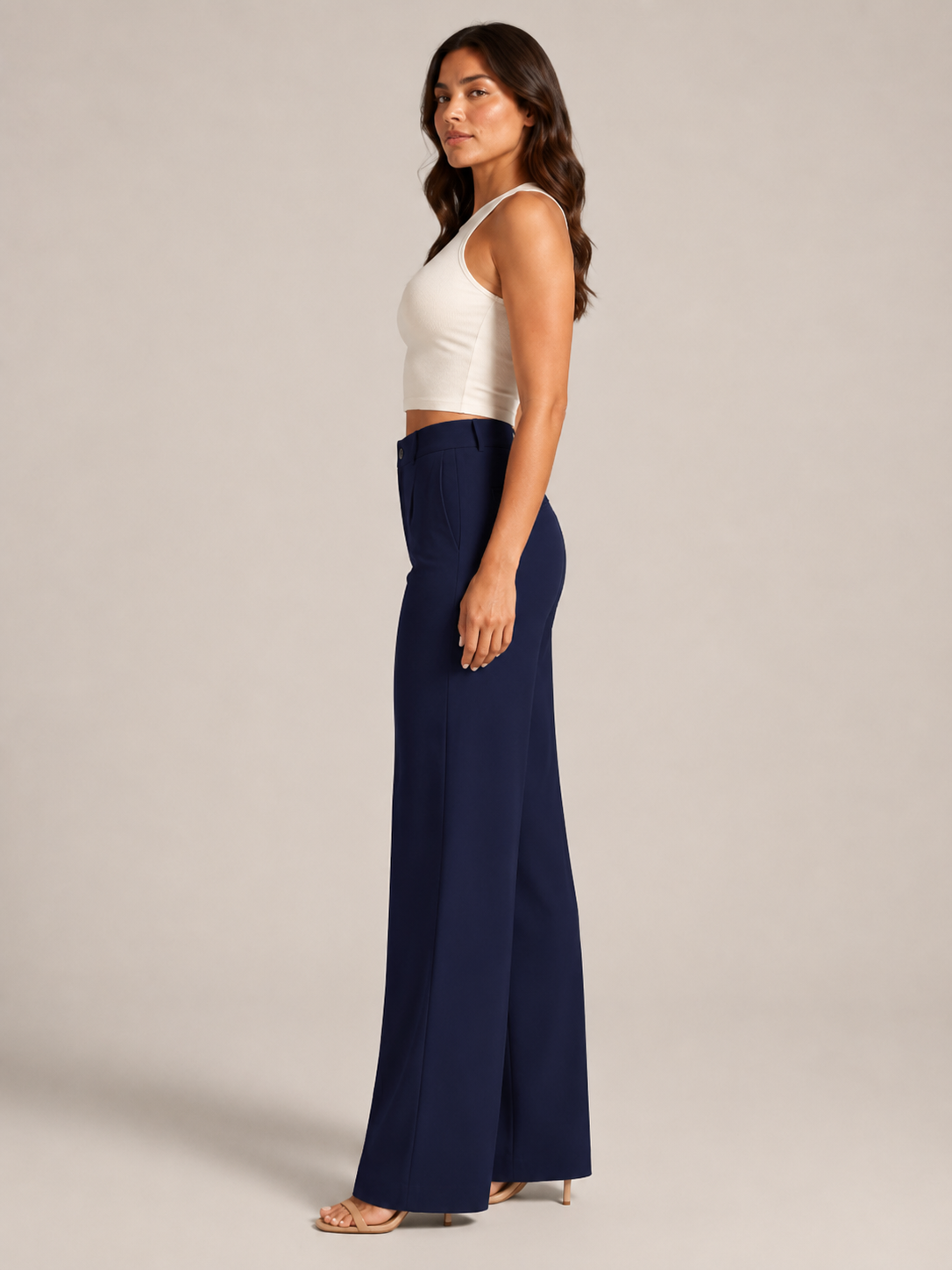 Pierrette - Pantalon taille haute pour femmes avec jambes larges et droites