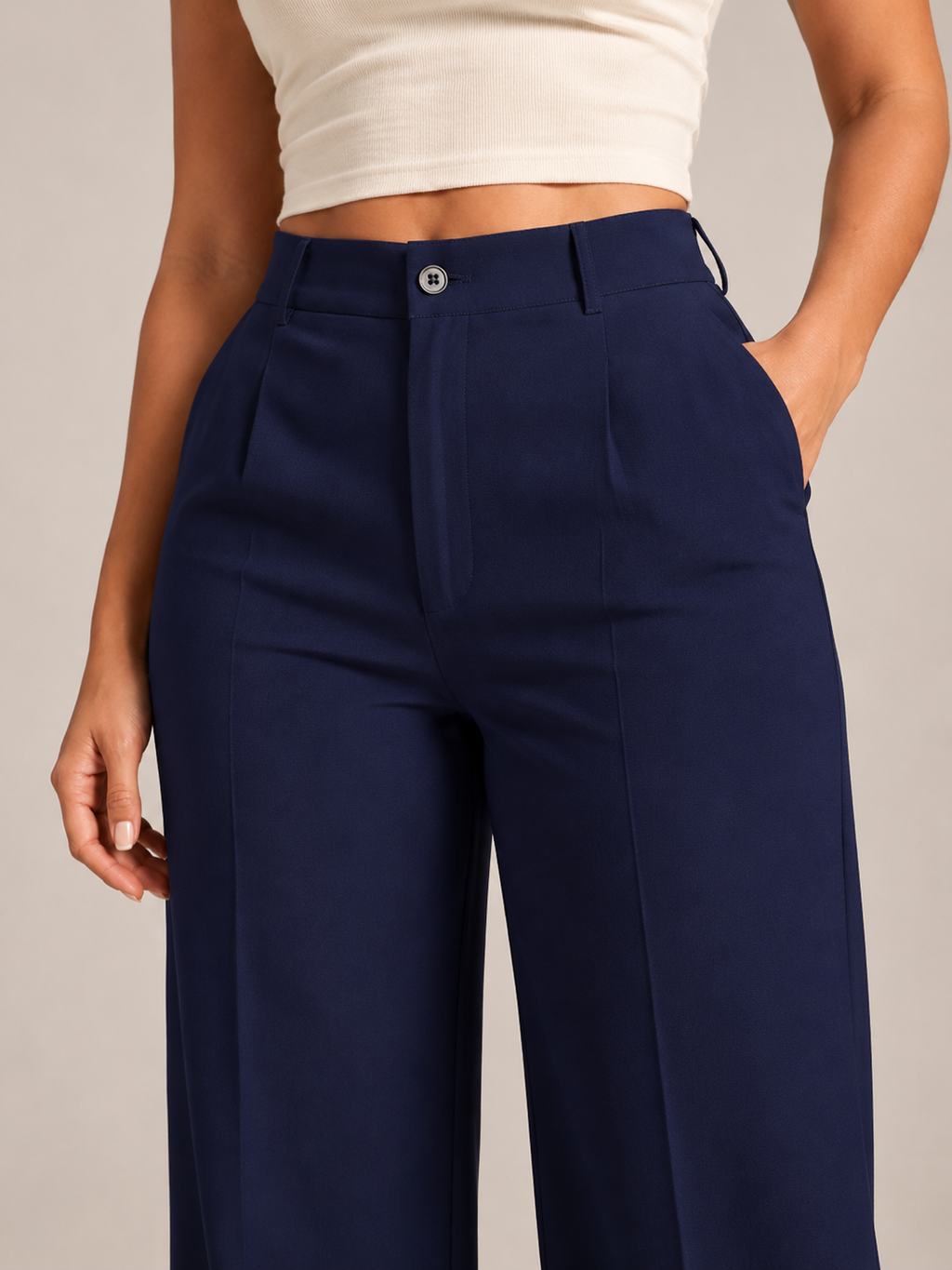 Pierrette - Pantalon taille haute pour femmes avec jambes larges et droites