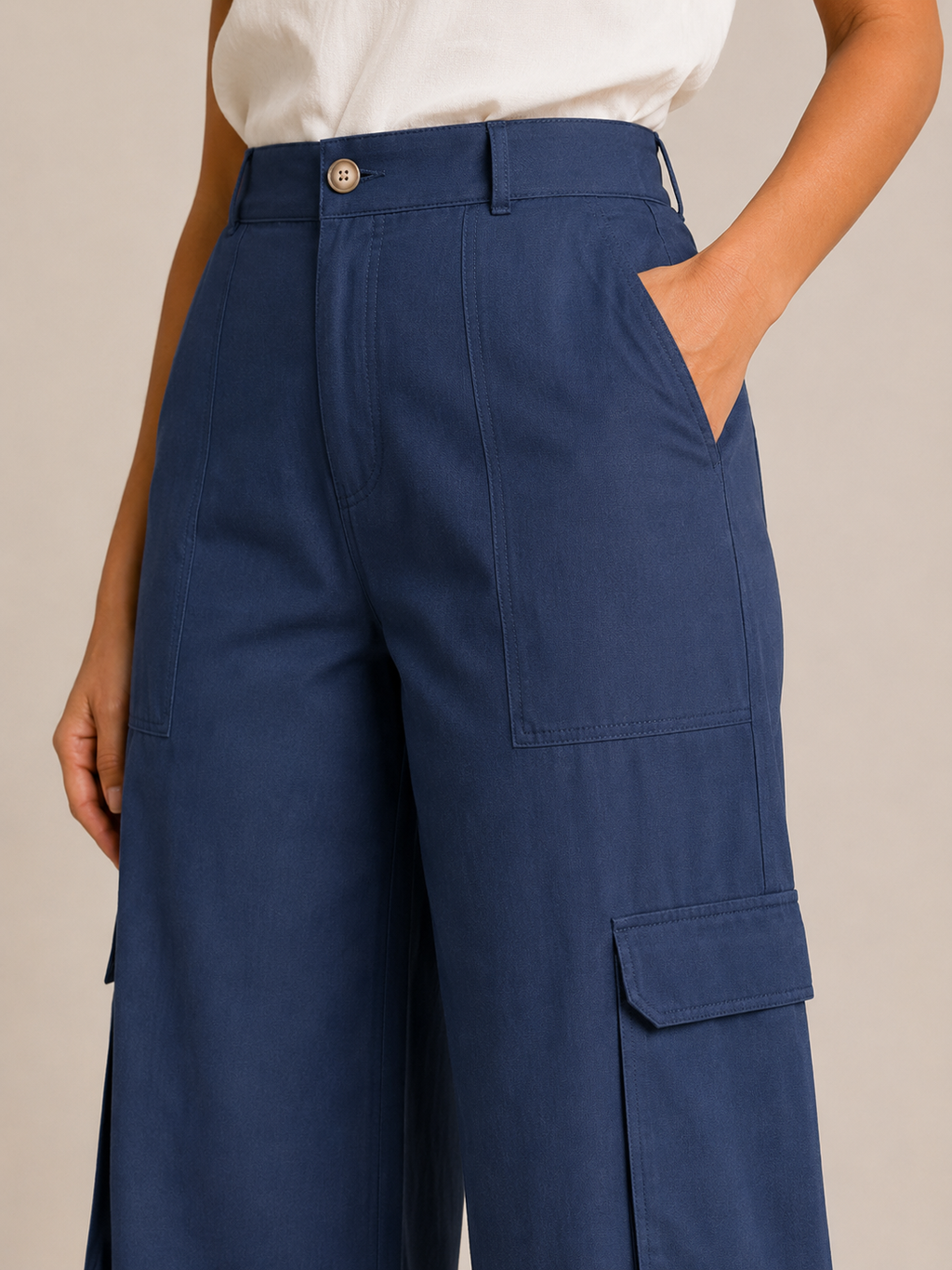 Trinette - Pantalon cargo femme avec poches à rabat et longueur 7/8