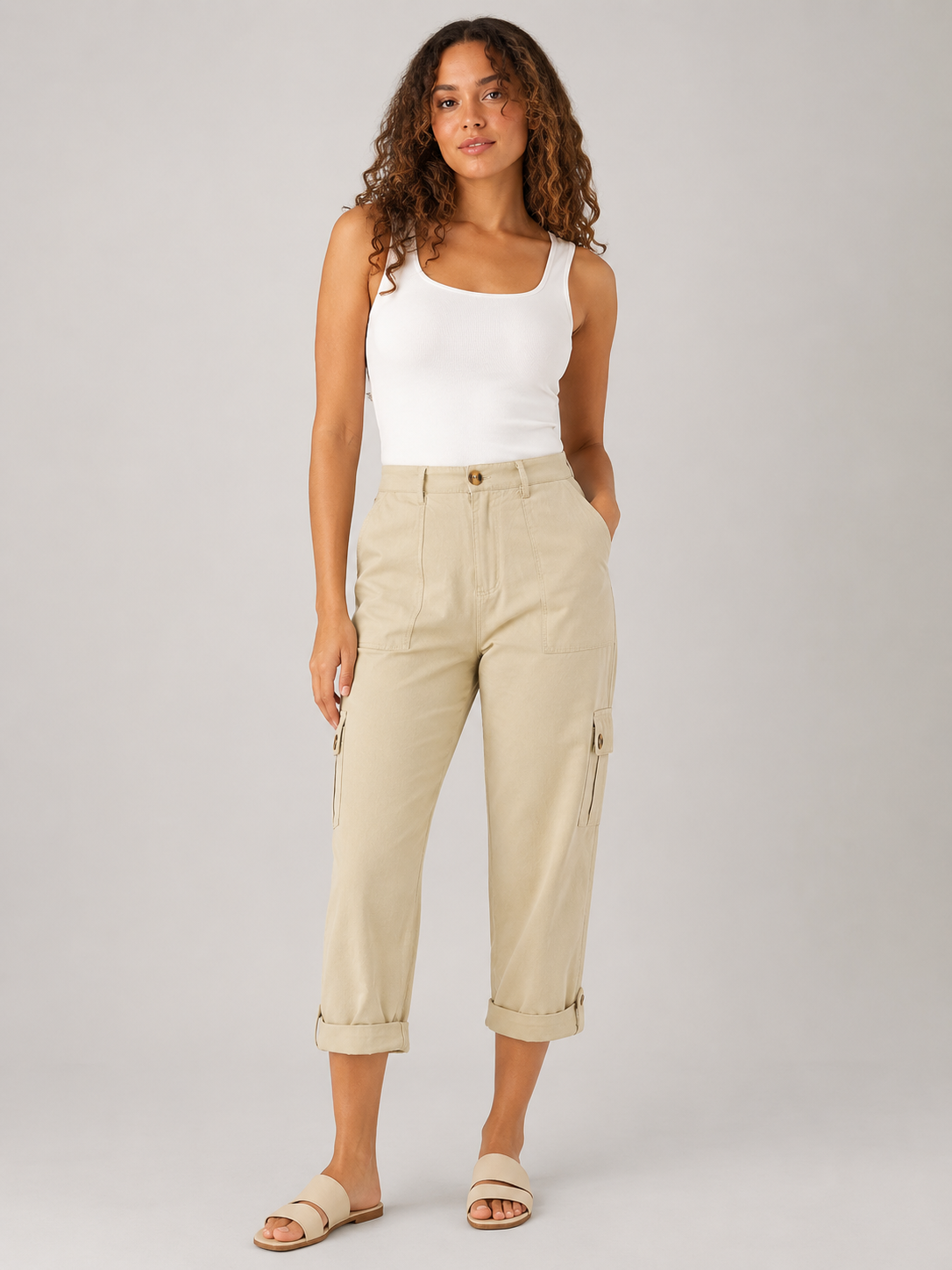 Tavora - Pantalon capri dames avec poches cargo et jambes droites