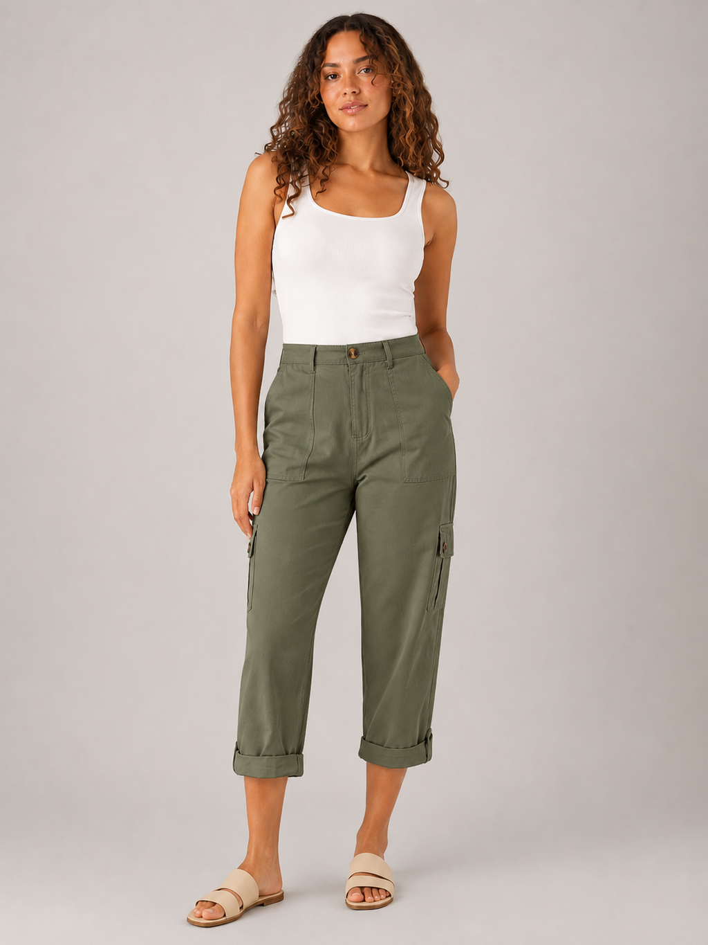 Tavora - Pantalon capri dames avec poches cargo et jambes droites