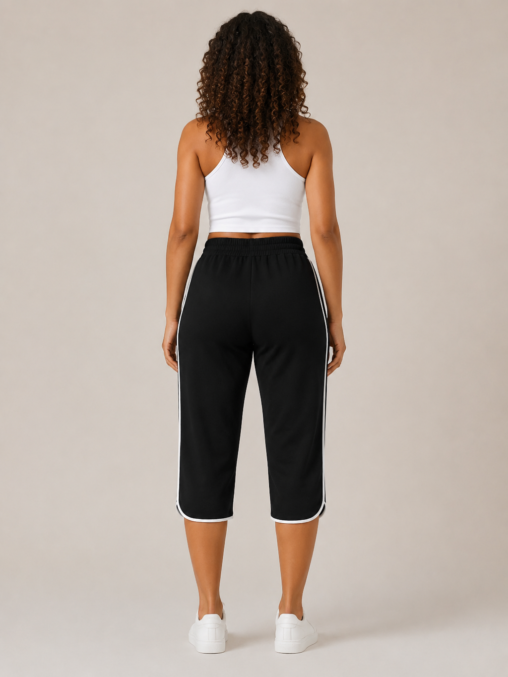 Tilmara - Pantalon capri pour femmes avec bande contrastante sur le côté et cordon de serrage