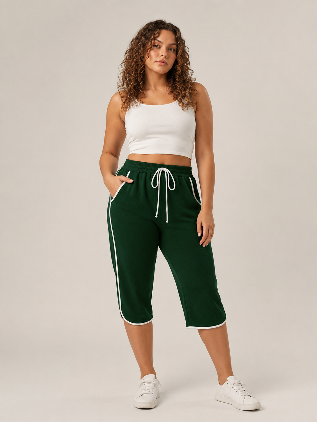 Tilmara - Pantalon capri pour femmes avec bande contrastante sur le côté et cordon de serrage