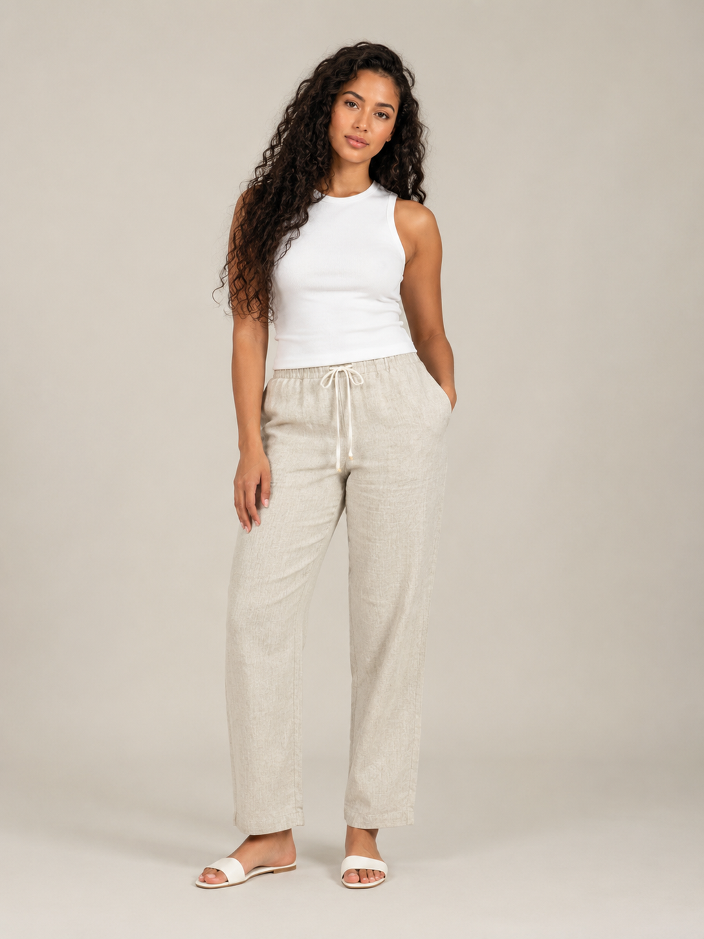Tolvana - Pantalon large pour femmes avec taille élastique et cordon de serrage