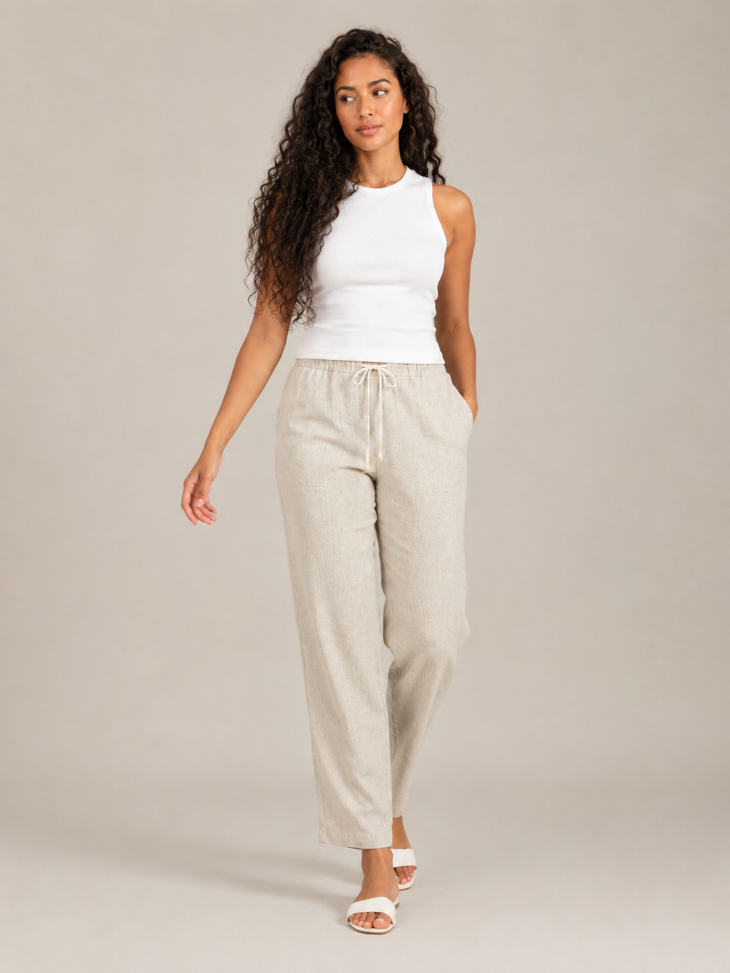 Tolvana - Pantalon large pour femmes avec taille élastique et cordon de serrage