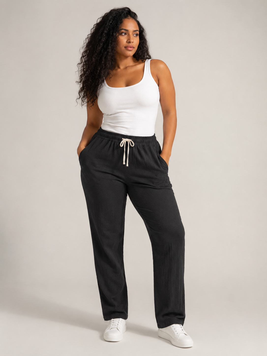 Tolvana - Pantalon large pour femmes avec taille élastique et cordon de serrage