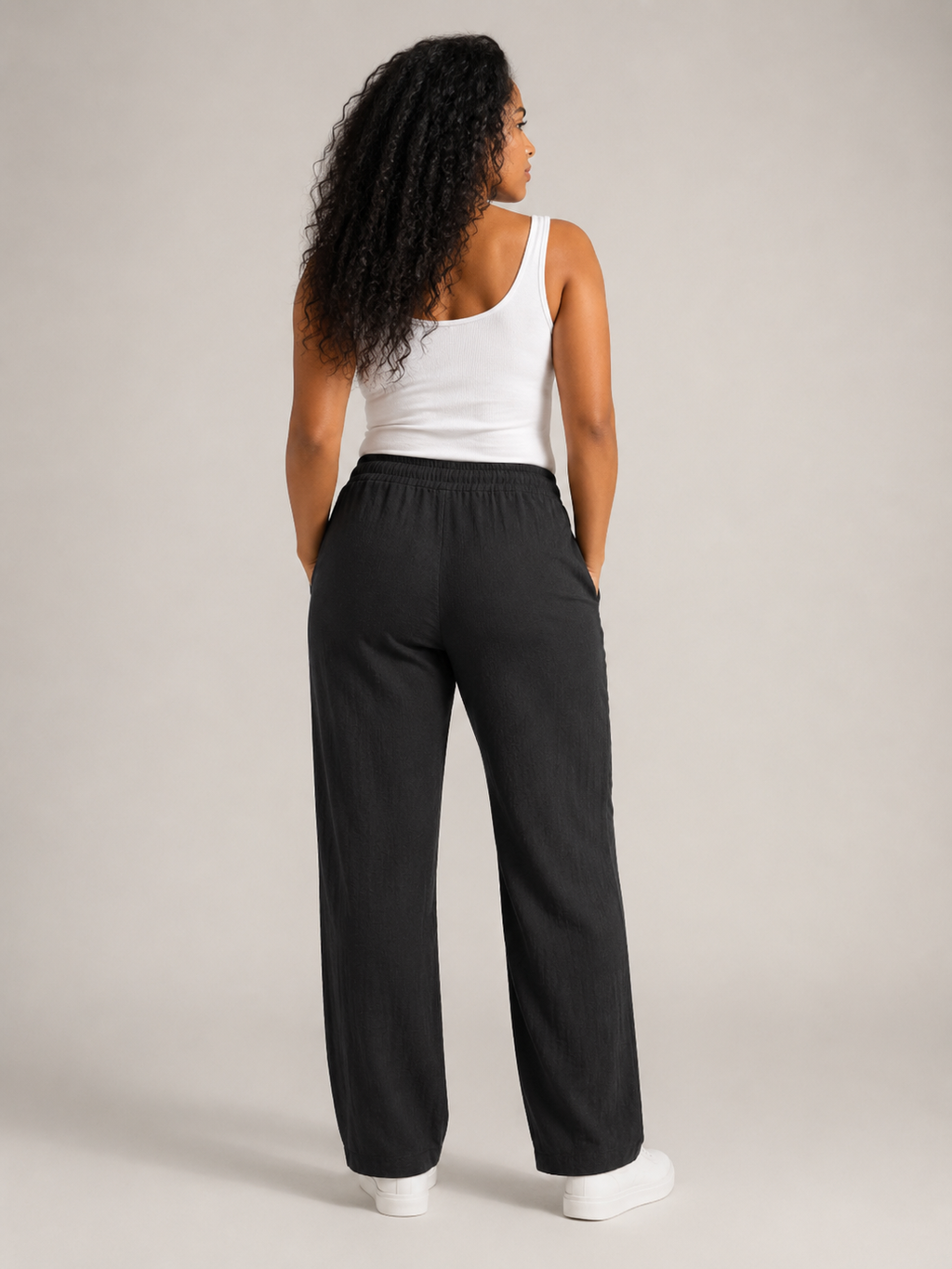 Tolvana - Pantalon large pour femmes avec taille élastique et cordon de serrage