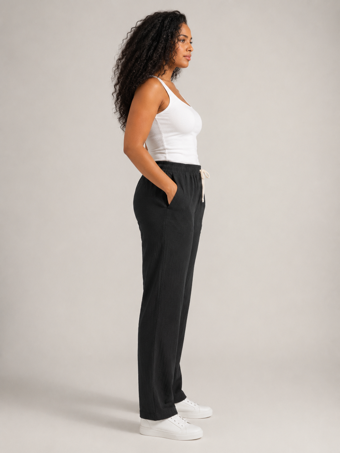 Tolvana - Pantalon large pour femmes avec taille élastique et cordon de serrage