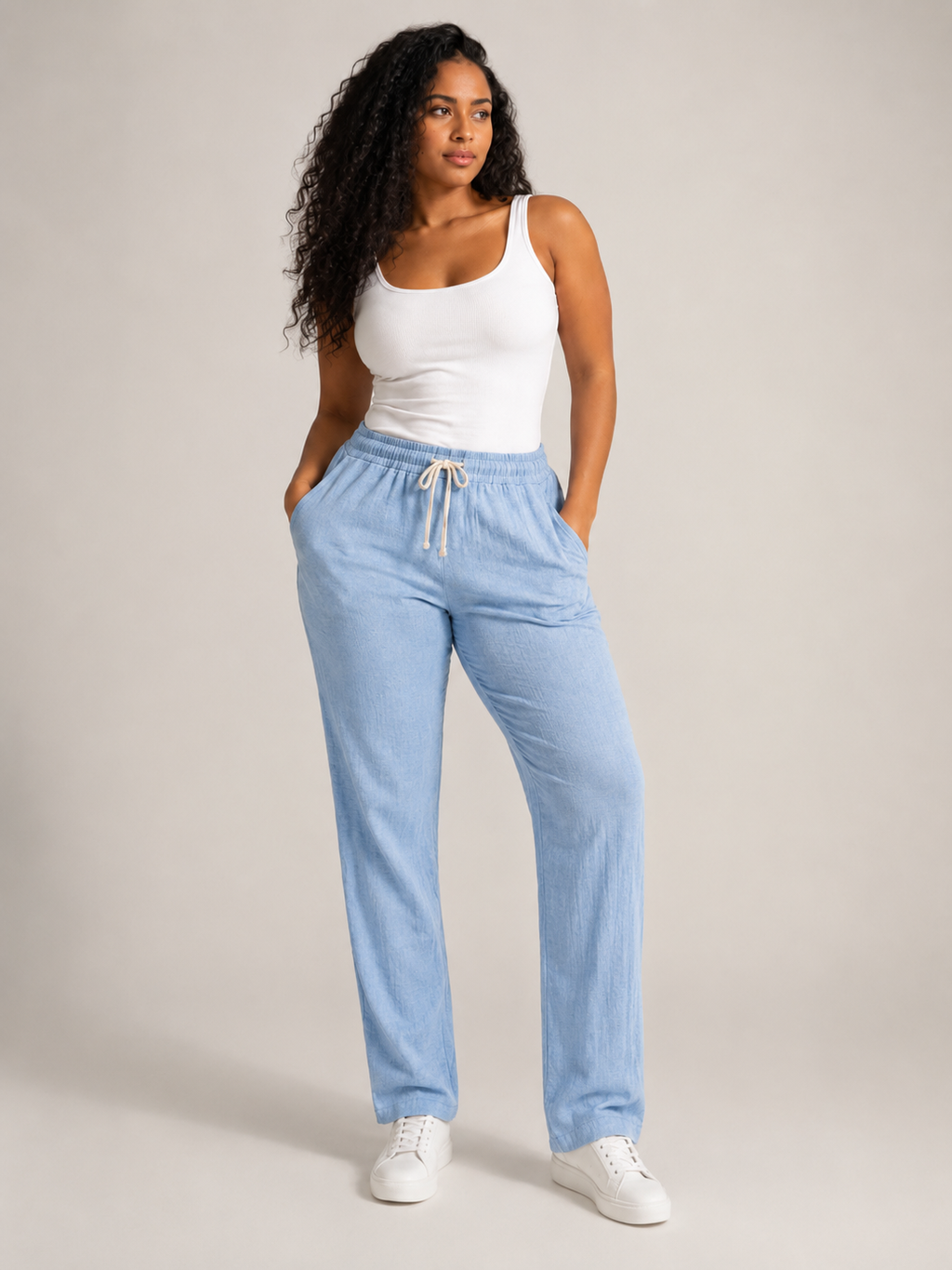 Tolvana - Pantalon large pour femmes avec taille élastique et cordon de serrage