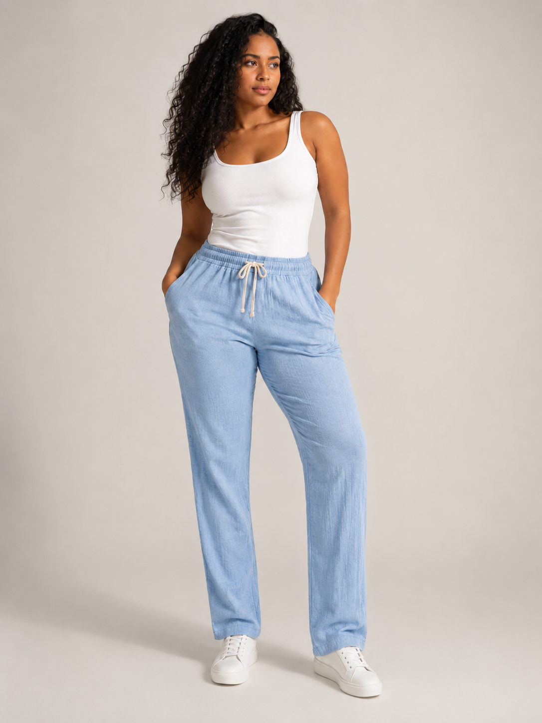 Tolvana - Pantalon large pour femmes avec taille élastique et cordon de serrage