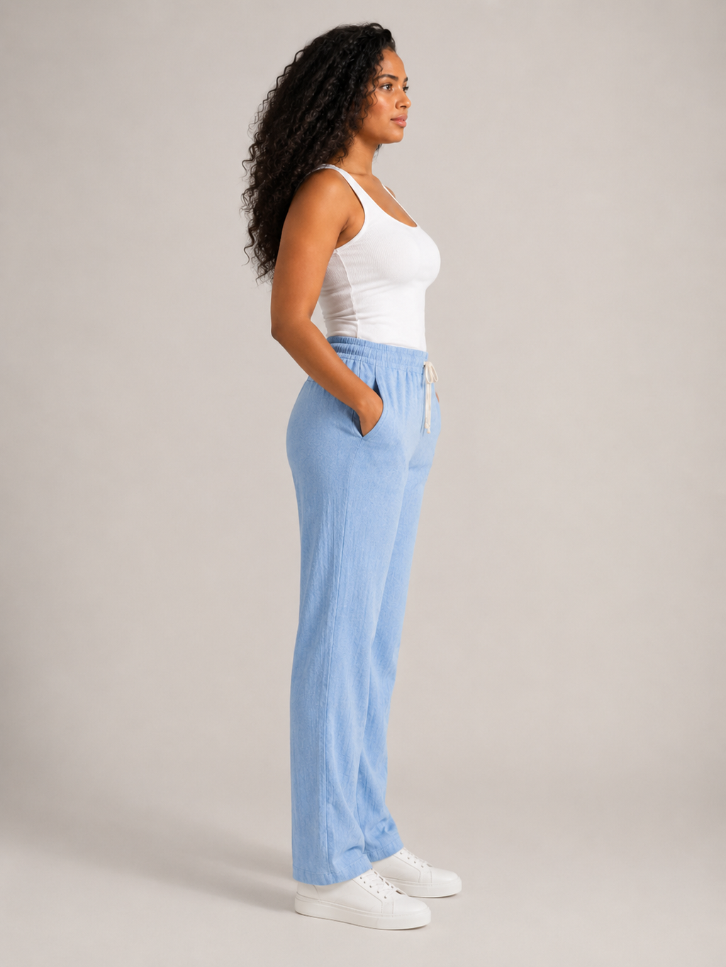Tolvana - Pantalon large pour femmes avec taille élastique et cordon de serrage
