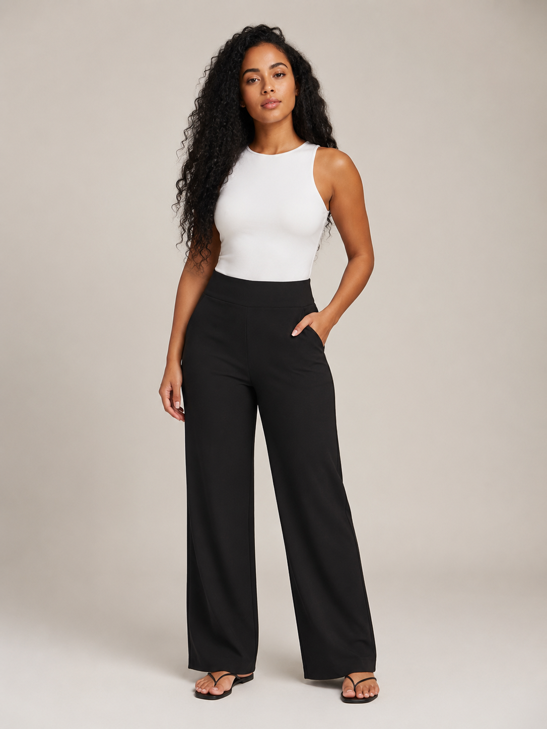Thalora - Pantalon pour dames taille haute à jambes droites