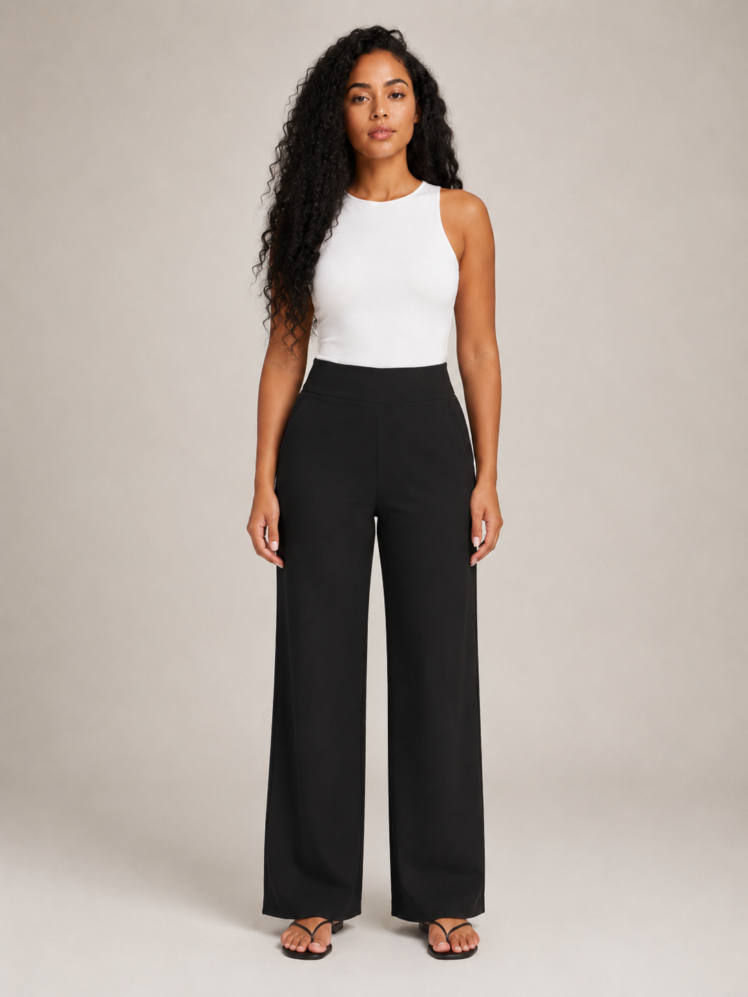 Thalora - Pantalon pour dames taille haute à jambes droites