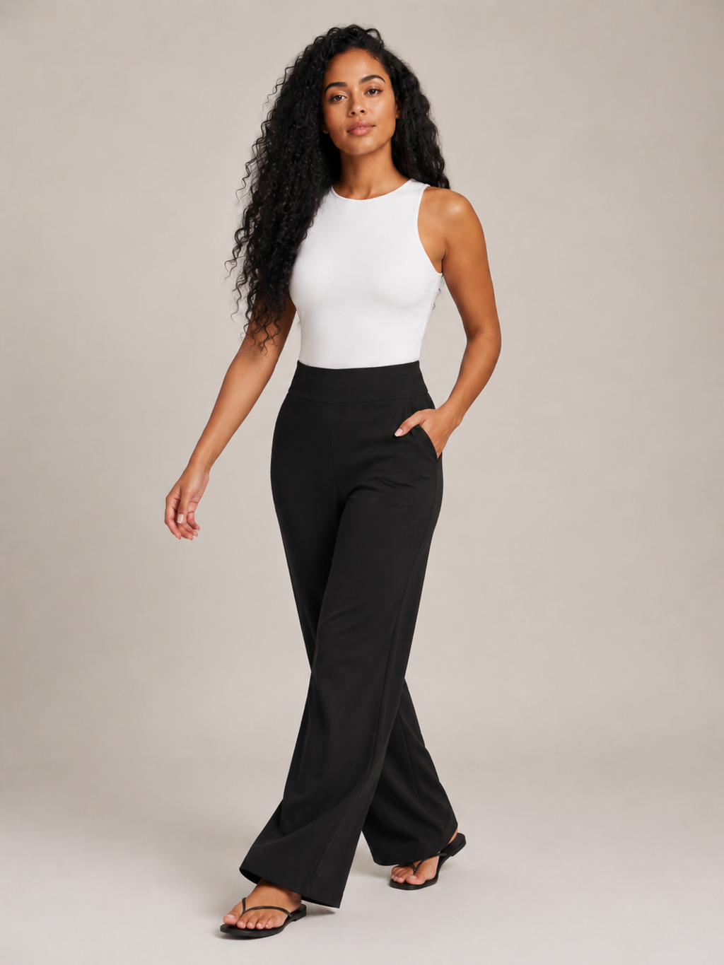 Thalora - Pantalon pour dames taille haute à jambes droites