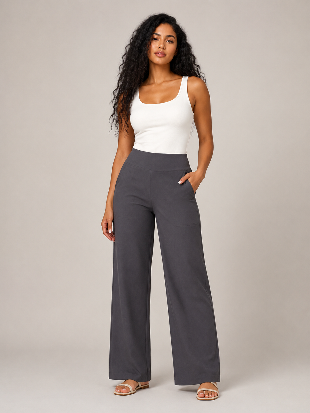 Thalora - Pantalon pour dames taille haute à jambes droites