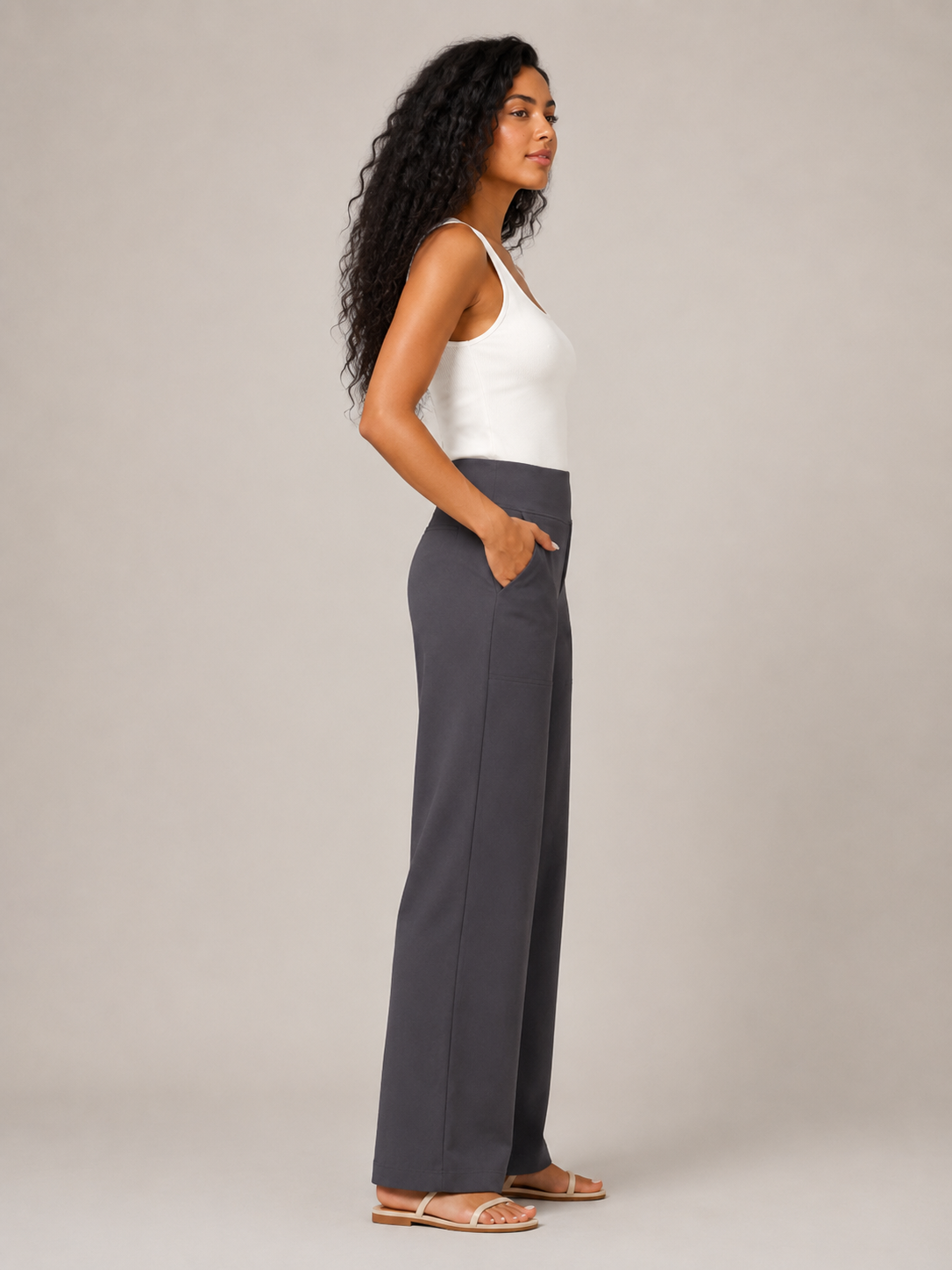 Thalora - Pantalon pour dames taille haute à jambes droites