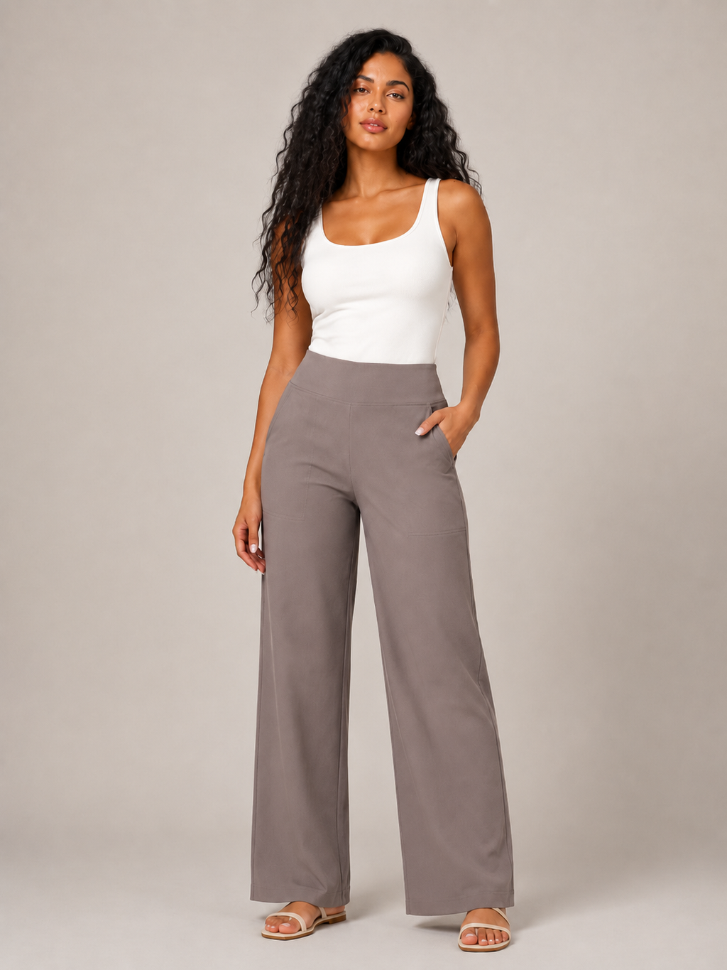 Thalora - Pantalon pour dames taille haute à jambes droites